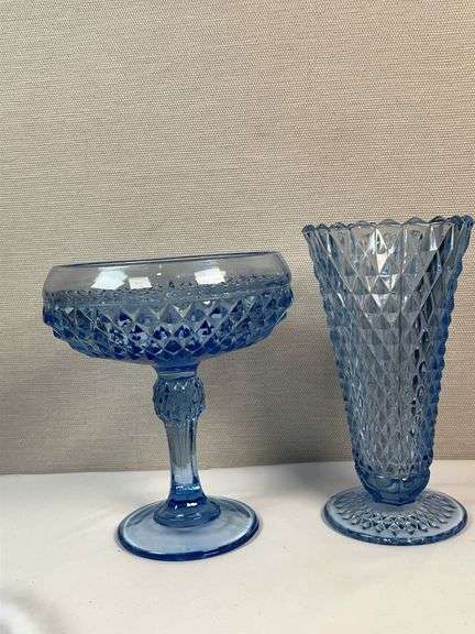 Indiana Glass Ice Blue Diamond Point Glassware Collection – 4 pcs