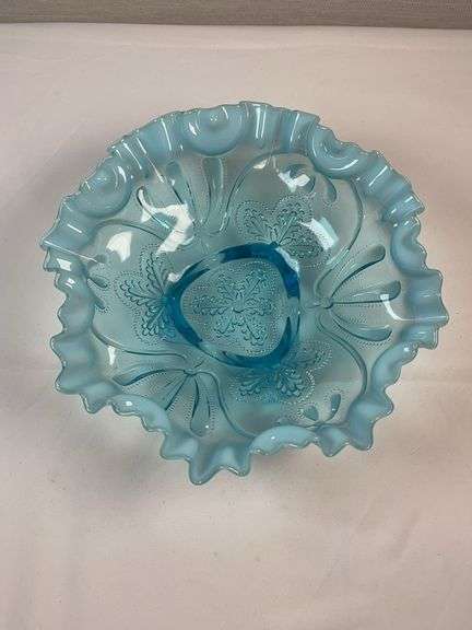 JEFFERSON BLUE OPALESCENT RUFFLED EDGE BOWL