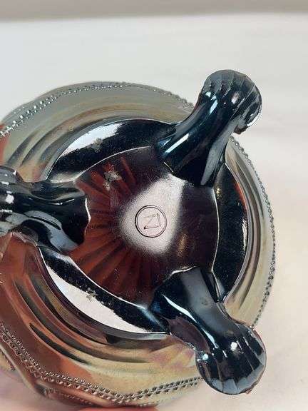 VINTAGE Nothwood COBALT BLUE CARNIVAL GLASS Rose Bowl