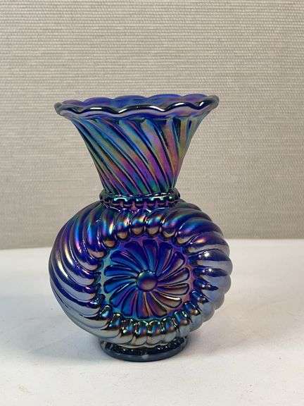 Imperial Glass Vase Iridescent Cobalt Blue