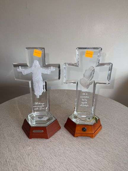 (2) Clear Glass Religious Decorative Crosses