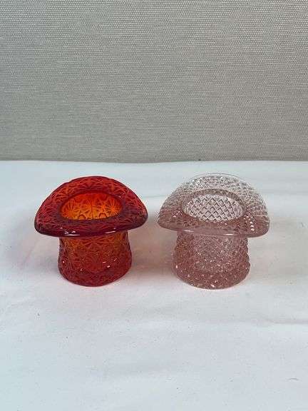 Daisy & Button Amberina and Pink Diamond-Point Glass Top Hats – Pair