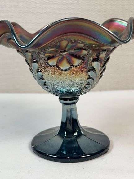 Northwood Amethyst Carnival Glass Grape & Cable Compote