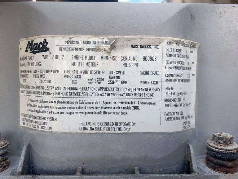 2008 Mack CHU613 showing 63,696 mi, 14,524 hrs - doesn't run