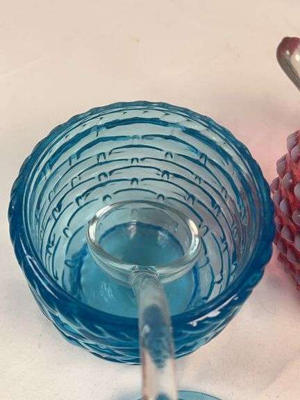 Fenton & Smith Art Glass Honey Jars – Hobnail & Daisy-Button w/ Spoons