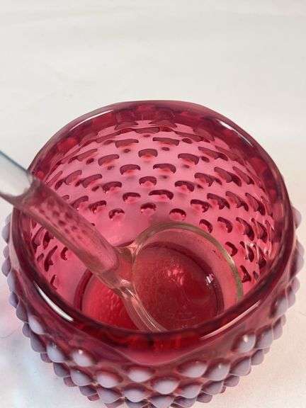 Fenton & Smith Art Glass Honey Jars – Hobnail & Daisy-Button w/ Spoons