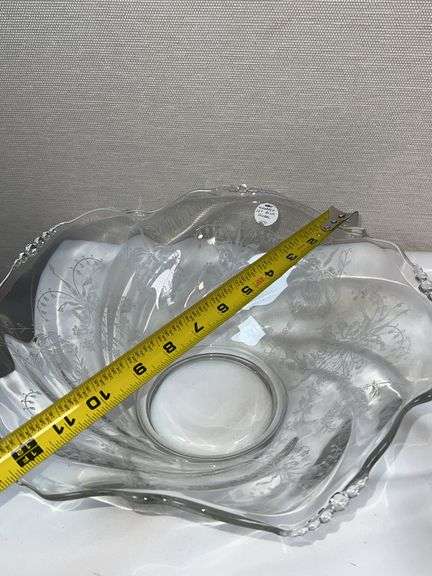 Etched Glass Serving Bowl & Silverplate Duck-Style Claret Jug