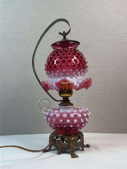 FENTON CRANBERRY HOBNAIL LAMP