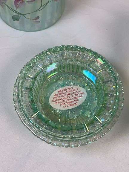 FENTON FAIRY LAMP Sea Mist Green Iridized