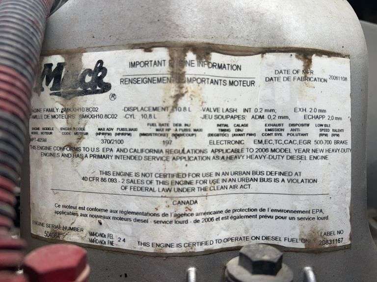 2007 Mack CTP713 showing 47,533 mi, 9999 hrs - runs