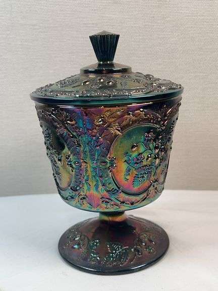 Fenton Glass Amethyst Carnival Wild Strawberry Candy Compote W/ Lid