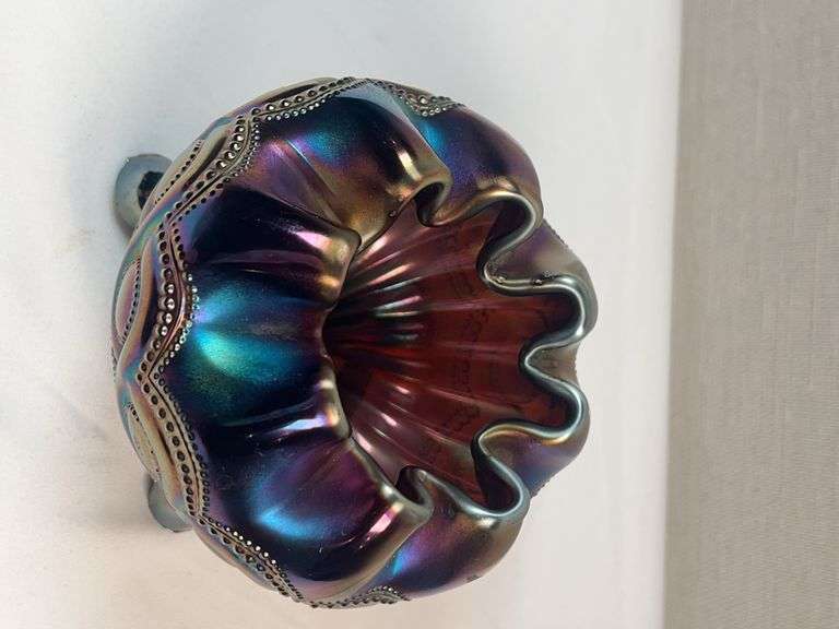 VINTAGE Nothwood COBALT BLUE CARNIVAL GLASS Rose Bowl