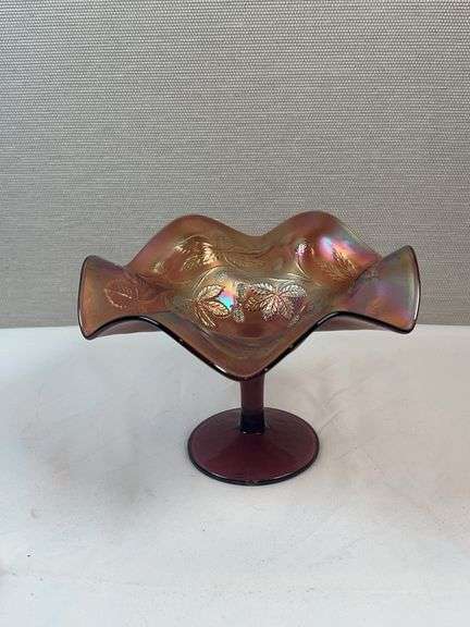 Fenton, Lavender/Amethyst, Blackberry Bramble Carnival Glass Compote