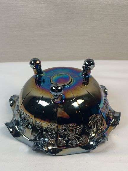 FENTON AMETHYST CARNIVAL GLASS FOOTED DISH