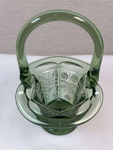 Fenton Colonial Green Embossed Basket – Orange Tree Pattern