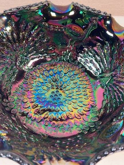 FENTON AMETHYST CARNIVAL GLASS FOOTED DISH