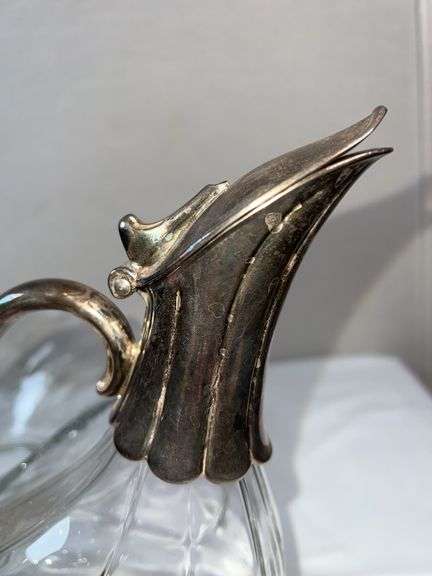 Etched Glass Serving Bowl & Silverplate Duck-Style Claret Jug