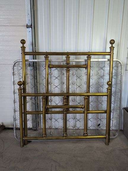 Brass bed frame with box spring