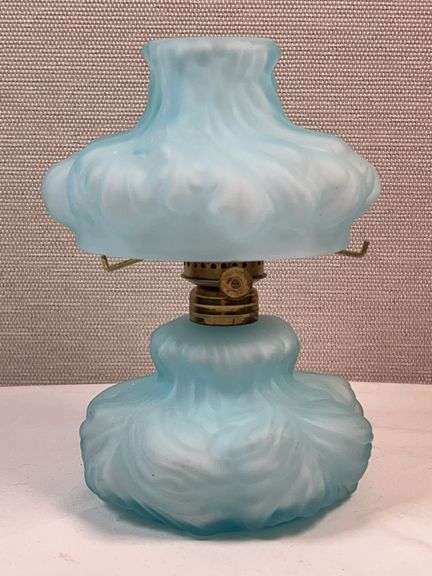 BLUE SATIN FENTON LAMP
