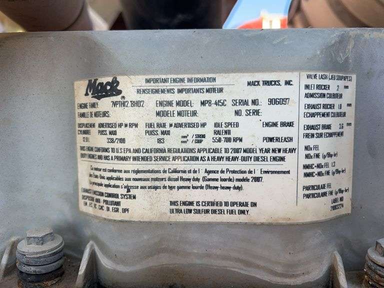 2008 Mack CHU613 showing 55,705 mi, 14,199 hrs- runs