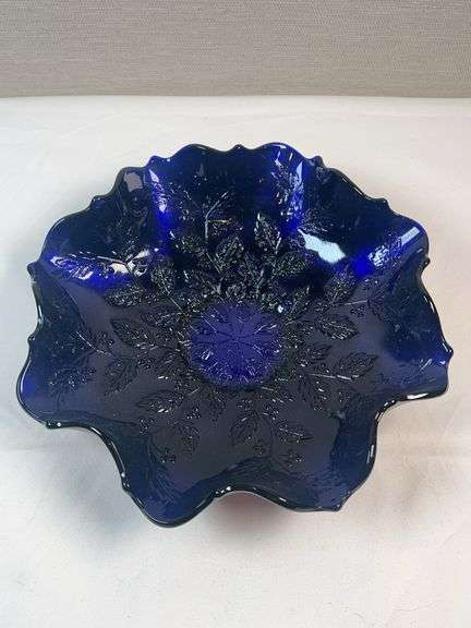 FENTON CARNIVAL GLASS BLUE COBALT BOWL