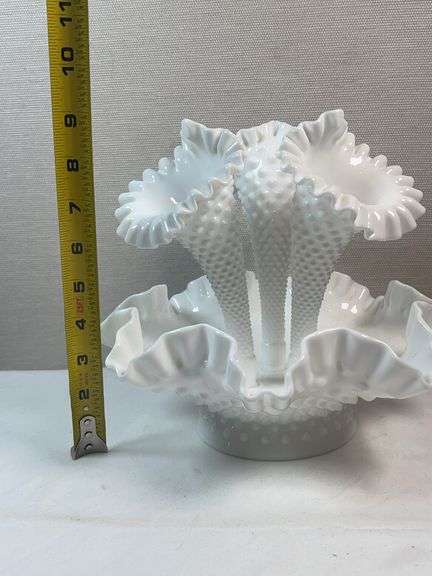 Fenton White Hobnail 3-Horn Epergne