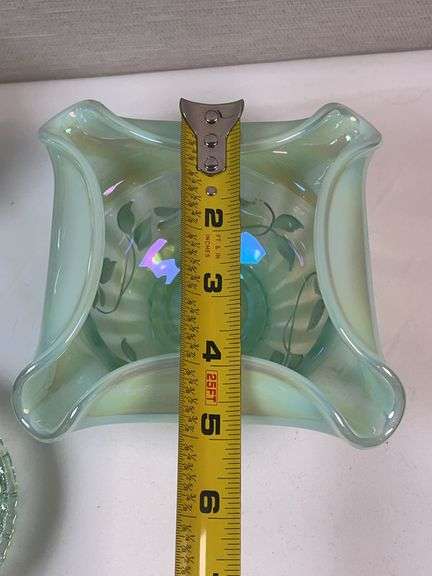 FENTON FAIRY LAMP Sea Mist Green Iridized