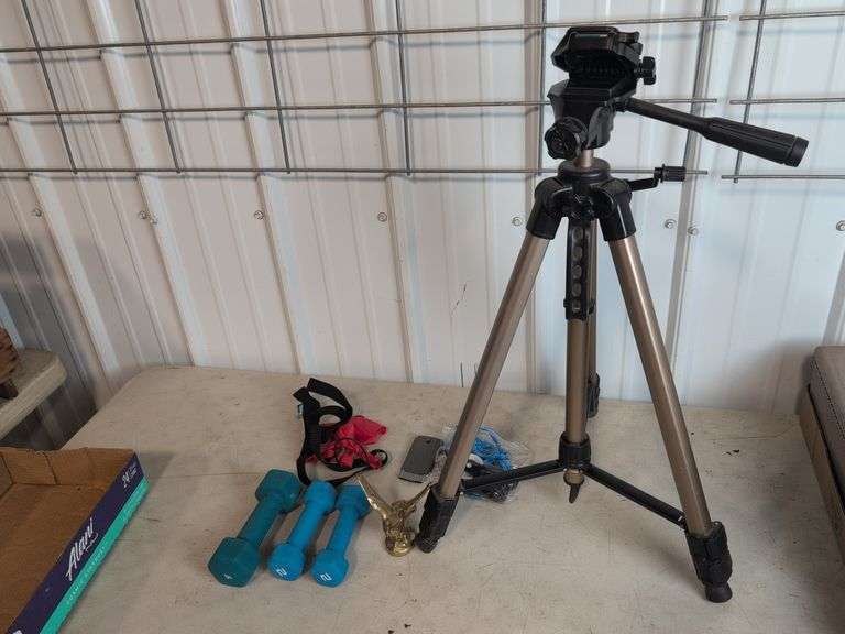 Tripod with level and workout equipment