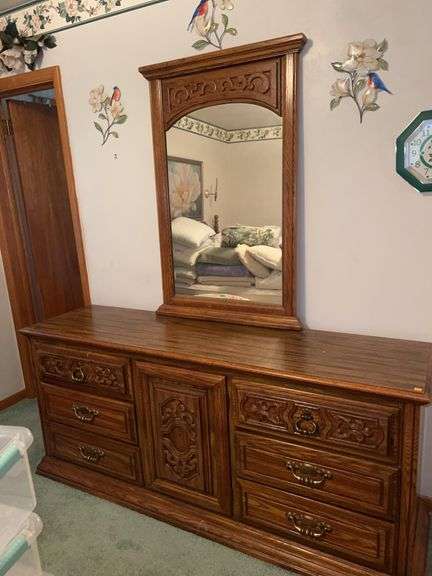 Vintage Unmarked Wooden Dresser w/ Mirror
