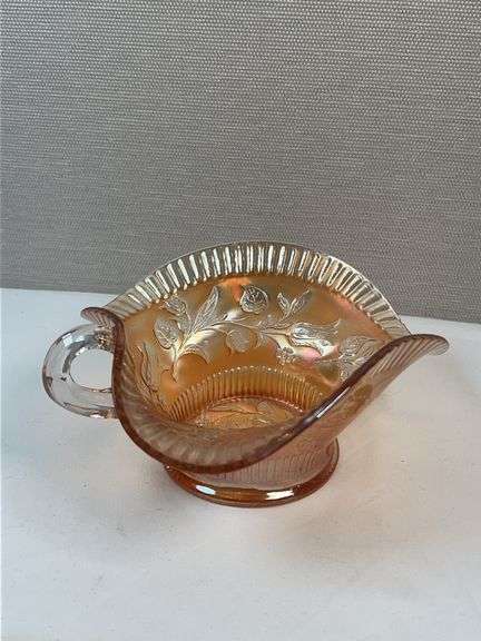 Fenton Marigold Carnival Glass “Orange Tree” Handled Nappy