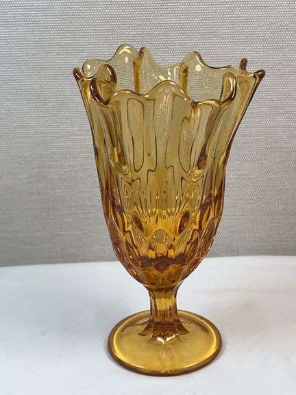 Fenton Colonial Amber Thumbprint Handkerchief Vase
