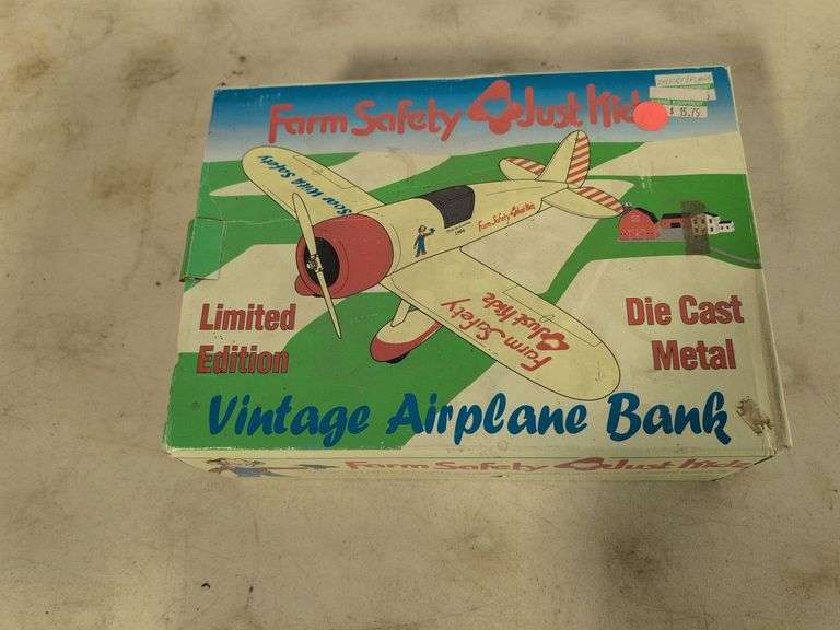 Farm Safety die cast metal airplane bank - limited edition