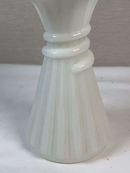 Fenton Paneled Milk Glass Crimped Bud Vase