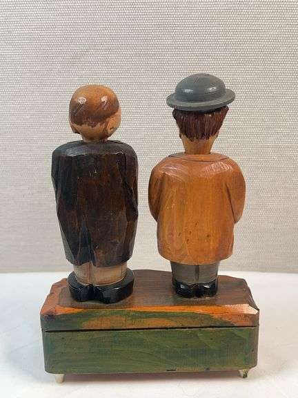 Vintage Italian Carved Music Box w/ Matching Corkscrew & Bottle Opener Set