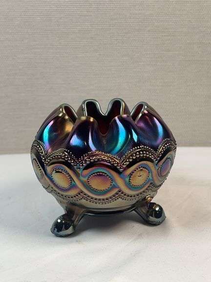 VINTAGE Nothwood COBALT BLUE CARNIVAL GLASS Rose Bowl