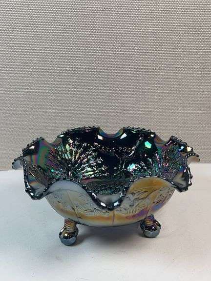 FENTON AMETHYST CARNIVAL GLASS FOOTED DISH