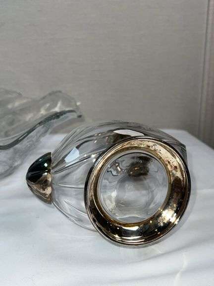 Etched Glass Serving Bowl & Silverplate Duck-Style Claret Jug