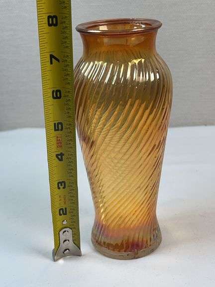 Marigold Carnival Glass Swirl Vase likely Imperial