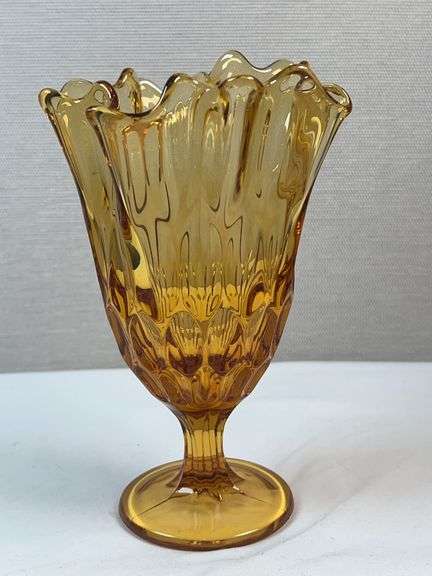 Fenton Colonial Amber Thumbprint Handkerchief Vase