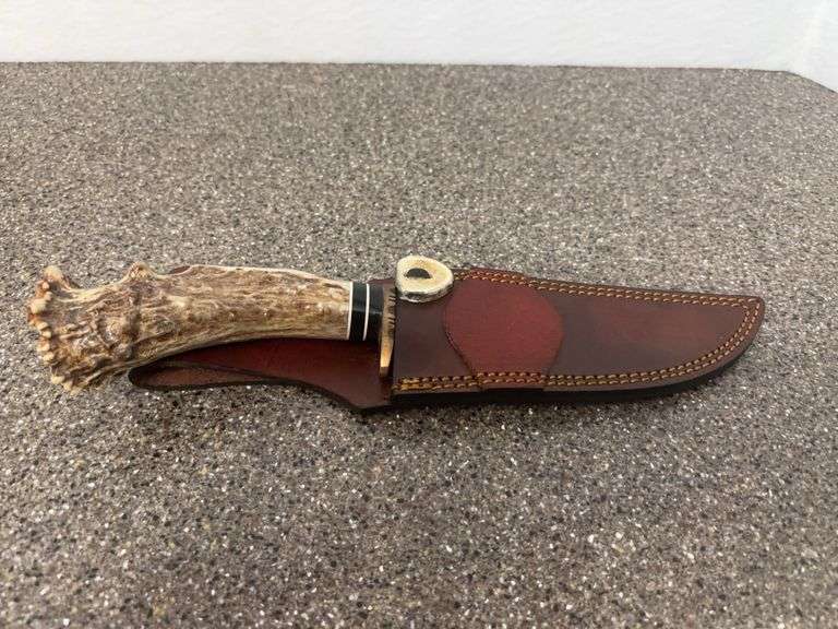 Custom Deer Antler Knife w/ Leather Sheath (12” Long )
