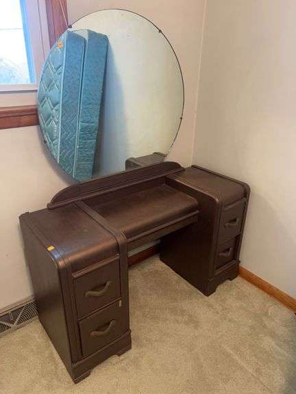 Vintage Unmarked Wooden Vanity w/ Mirror