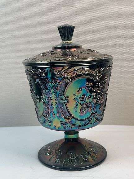 Fenton Amethyst Carnival Glass Wild Strawberry Candy Dish