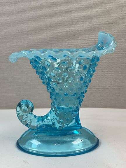 Fenton opalescent blue cornucopia