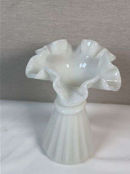 Fenton Paneled Milk Glass Crimped Bud Vase