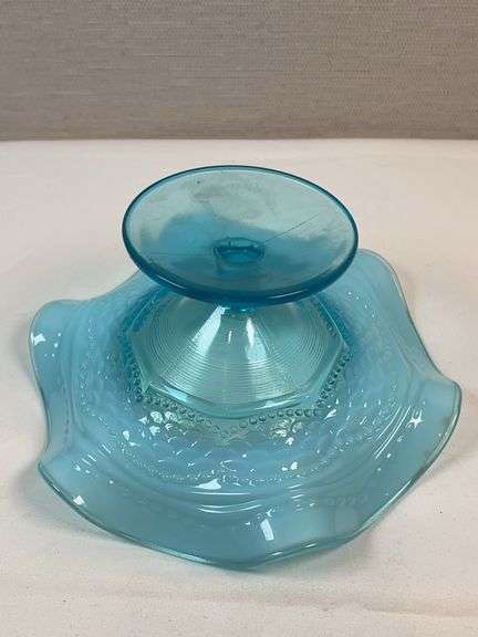 Northwood Blue Opalescent Antique Pearls & Scales COMPOTE