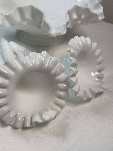 Fenton White Hobnail 3-Horn Epergne