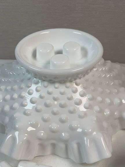 Fenton White Hobnail 3-Horn Epergne