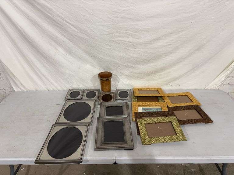 Picture frames and wooden vase