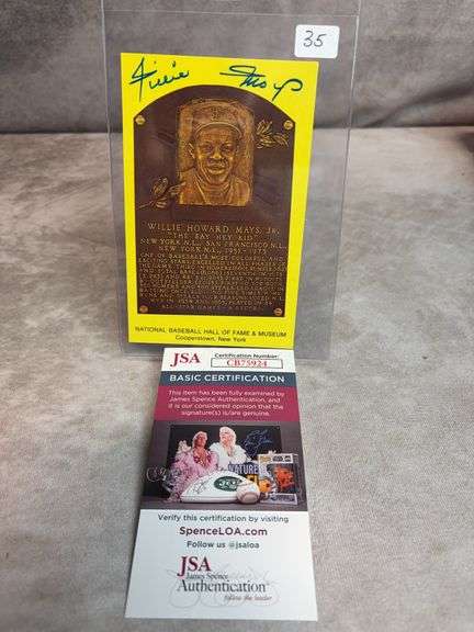 Willie Mays Signed Hall of Fame Plaque Card - JSA