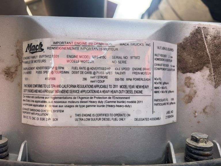 2012 Mack CHU613 showing 50,614 mi, hrs unknown - doesn't run